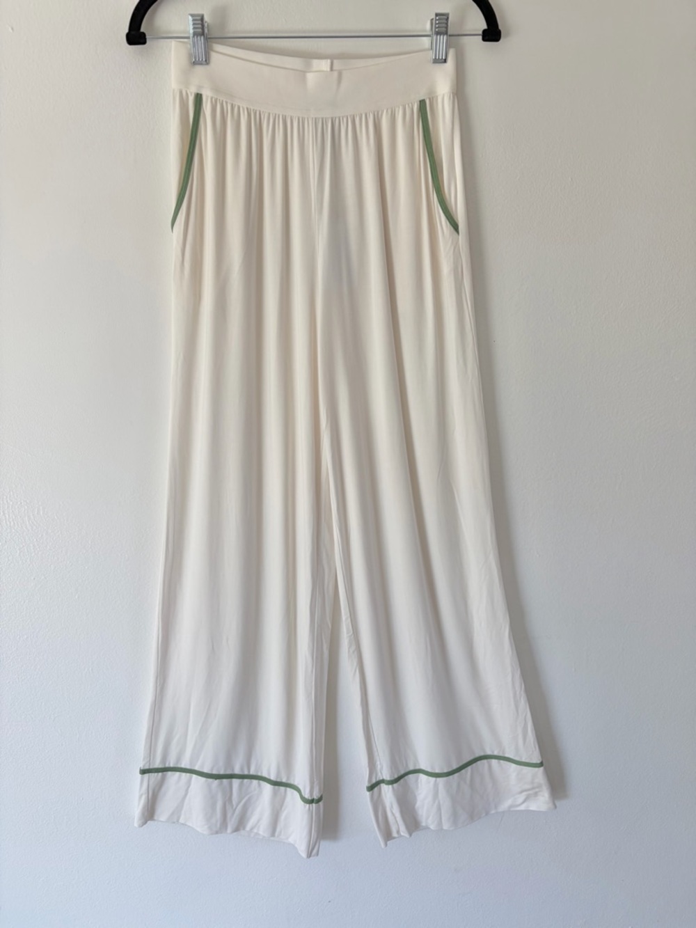NWT WeWoreWhat Piped Wide Leg‎ Modal Jersey Lounge Pant In Ivory & Pine Size XS